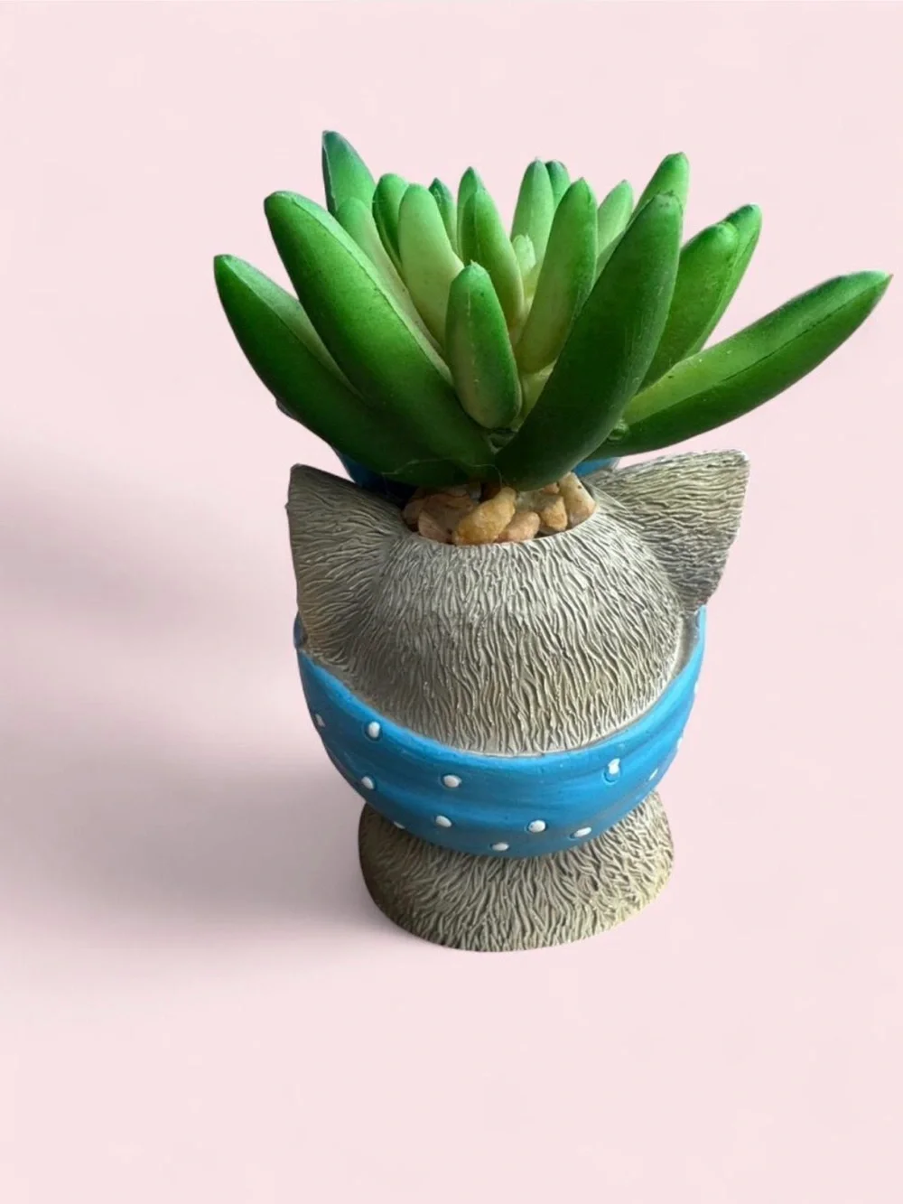 The Bradford Exchange Gray Cat Planter with Blue Polka Dot Headband